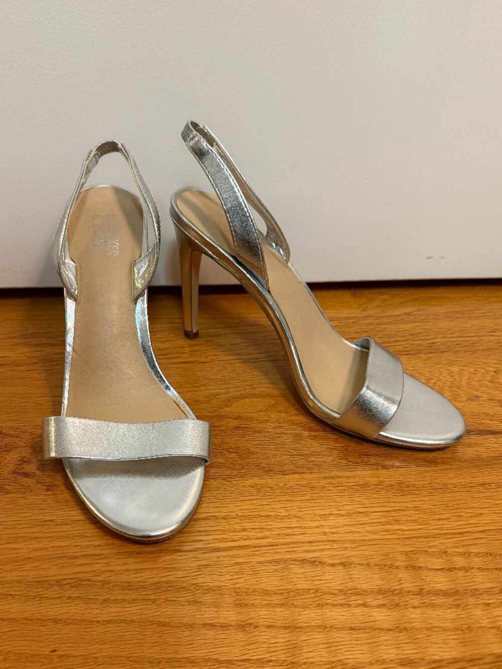 Bleecker & Bond Silver 4" Slingback Heeled Sandals, Size 8.5M